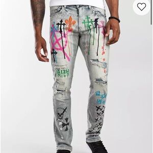 Buckle/Smoke Rise - Men's Distressed Jeans with Colorful Graffiti
